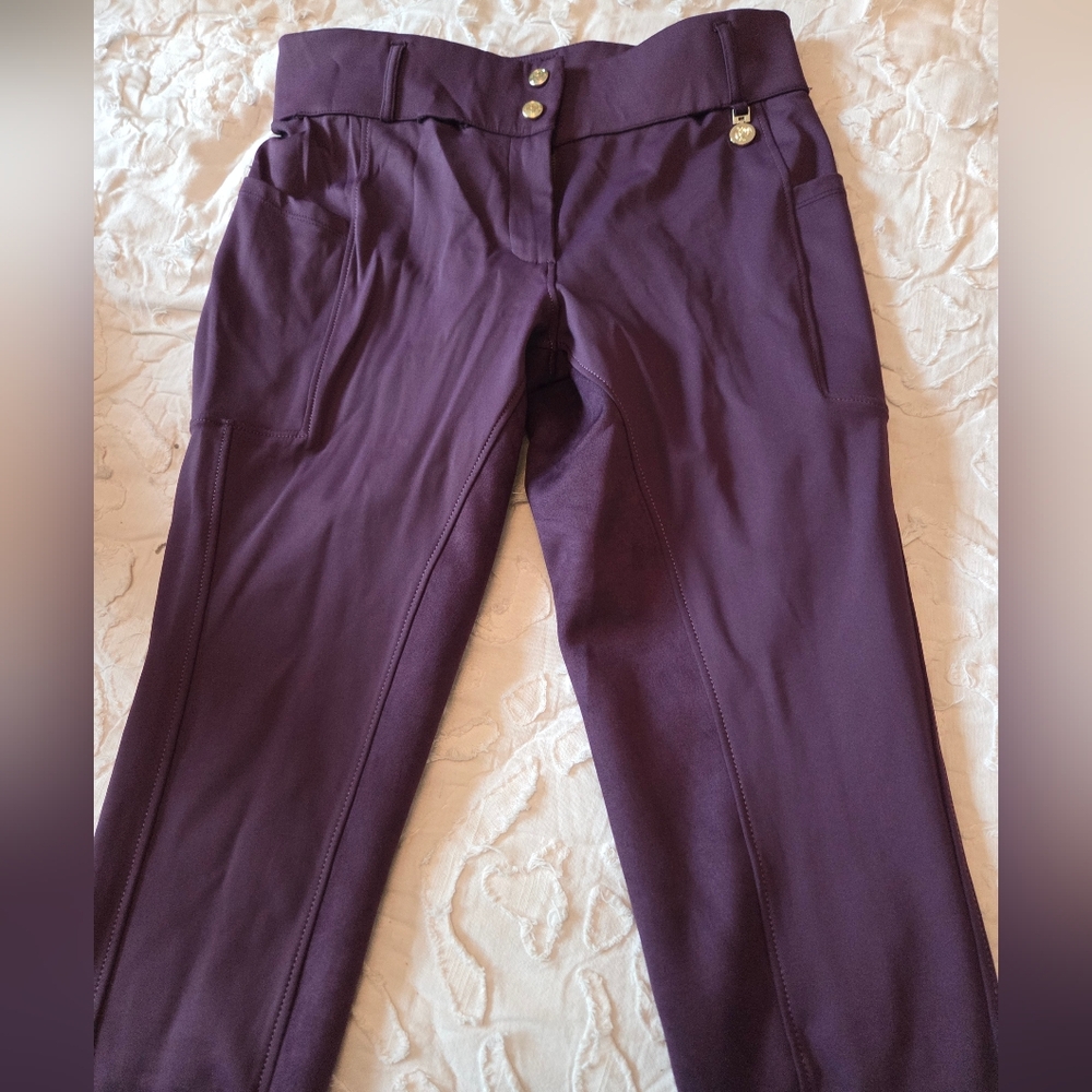 Sync Equestrian Women's Purple Leggings, Suede Full Seat